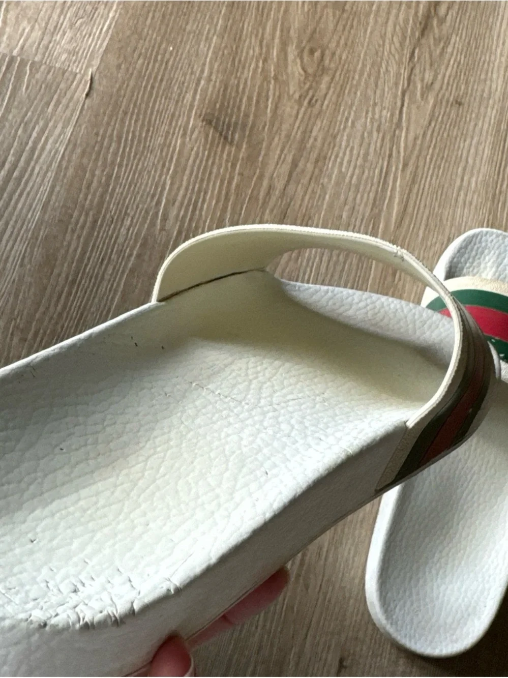 Gucci White Slides with Green and Red Stripes